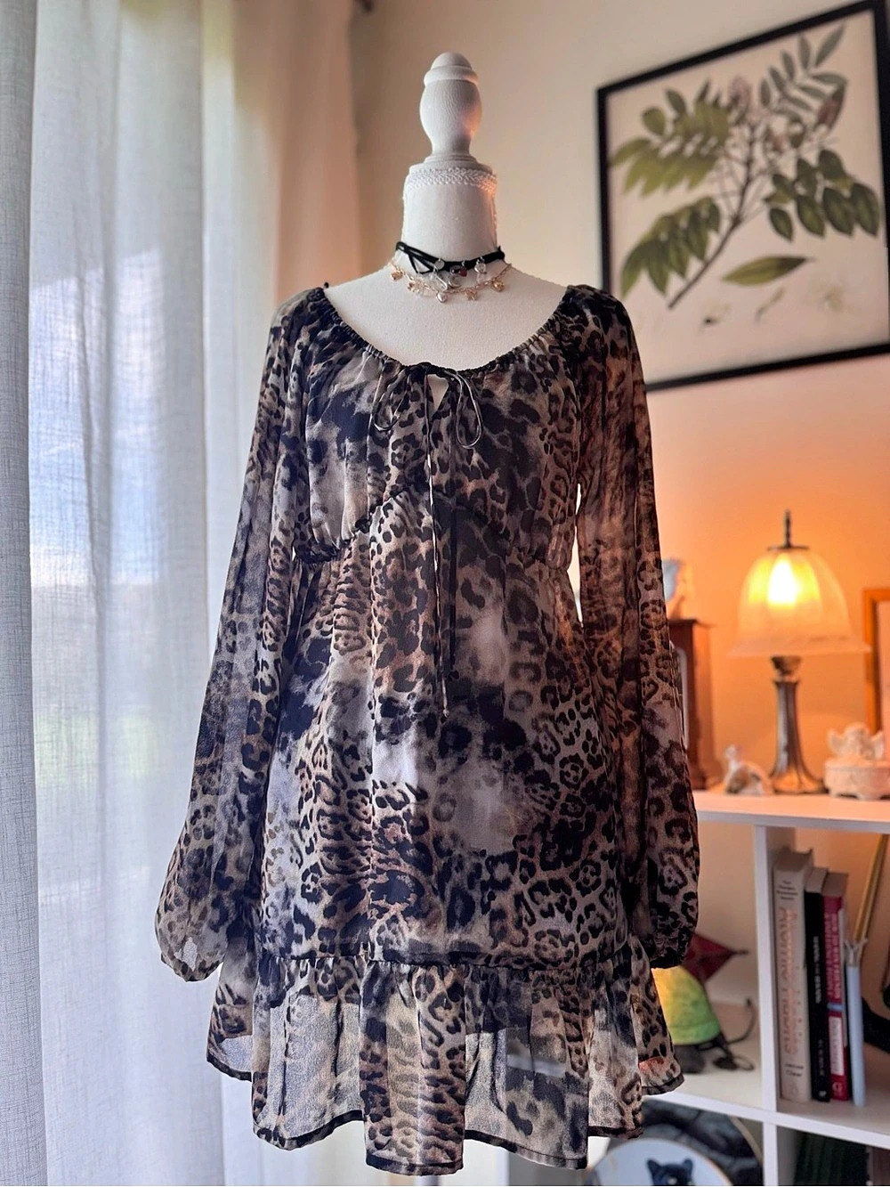 Allison Taylor Animal Print Blouse / dress in Brown & Black Size Small Like New